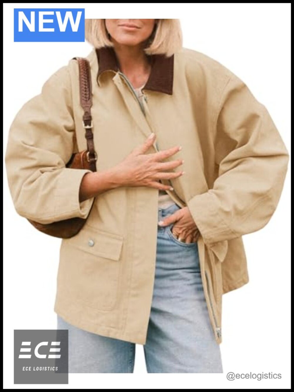 Oversized Barn Jacket Corduroy Collar Zip Trench Coat Pockets Fall Safari